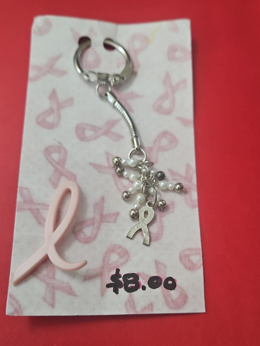 Keyring Charm & Pink Ribbon Pin Breast Cancer Awareness